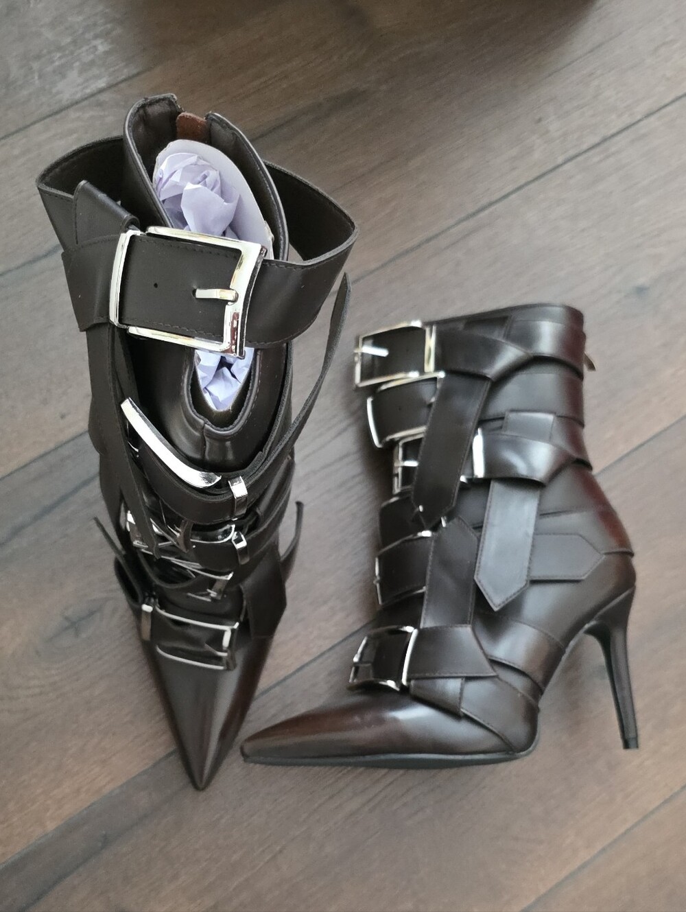Azalea Wang Akira Brown Belt Buckle Stiletto Bootie